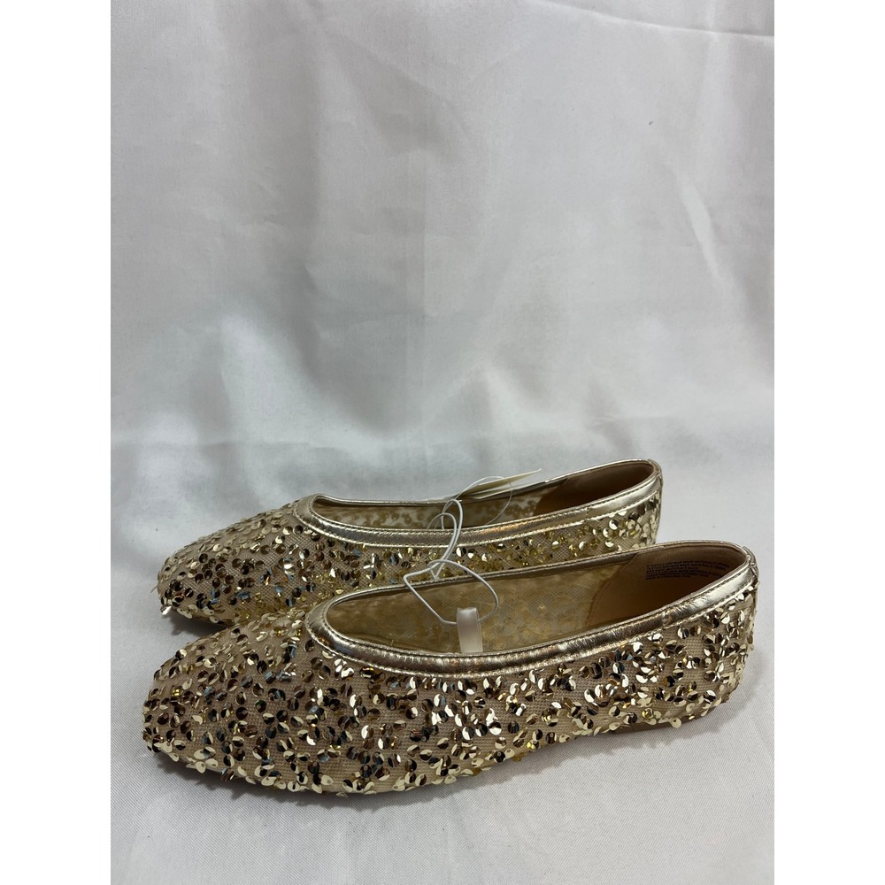 A‎ New Day Womens Gold Sequin Ballet Flats Memory Foam Slip On Shoes Size 8 NEW